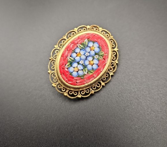Italy Jewelry - Vintage Italy Gold Tone Micro Mosaic Floral Brooch